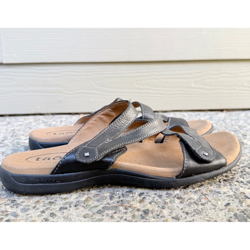 Taos Women Black Leather Adjustable Strap Comfort Slide Sandals Studded EU 40